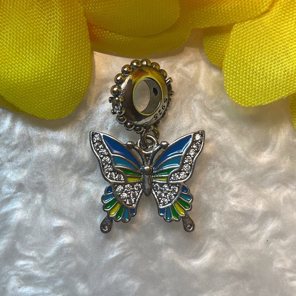 Bracelet Charm Butterfly with Rhinestones Sterling Silver